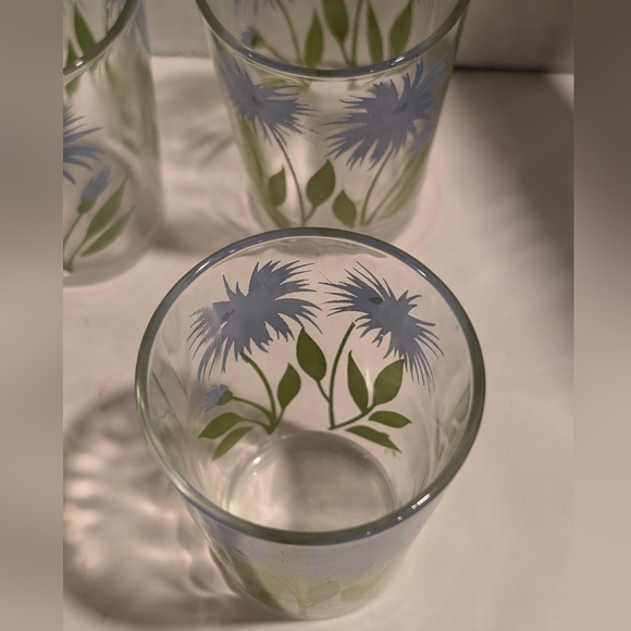 4 Vintage Kraft Posy Swanky glasses.  Blue Thistle flower design. - Picture 4 of 5